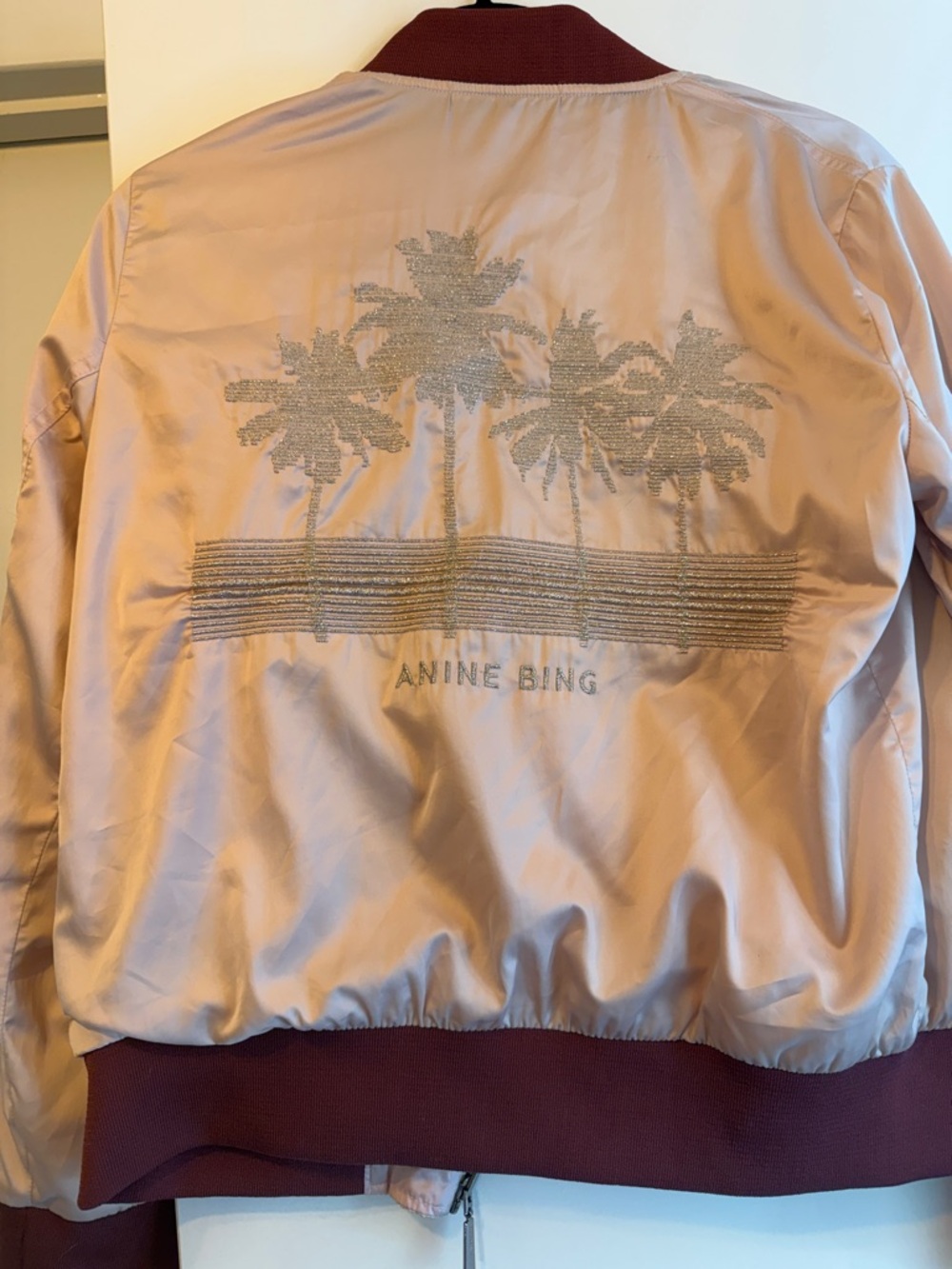 Anine Bing Satin Reversible Bomber Jacket in Pinnk